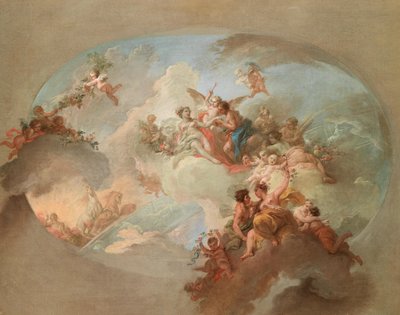 Uma alegoria do verão com flora e zéfiro, Marte e Vênus, o carro-solar de Apolo e a constelação dos gêmeos, Bozzetto para uma pintura no teto de Claudio Francesco Beaumont